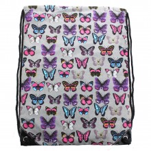 E1406B - Miss Lulu Unisex Drawstring Backpack Butterfly Grey